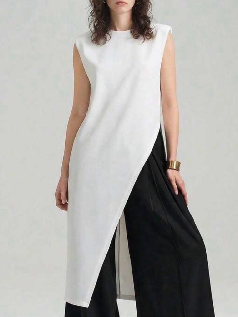 Asymmetric White Tunic Top Size M